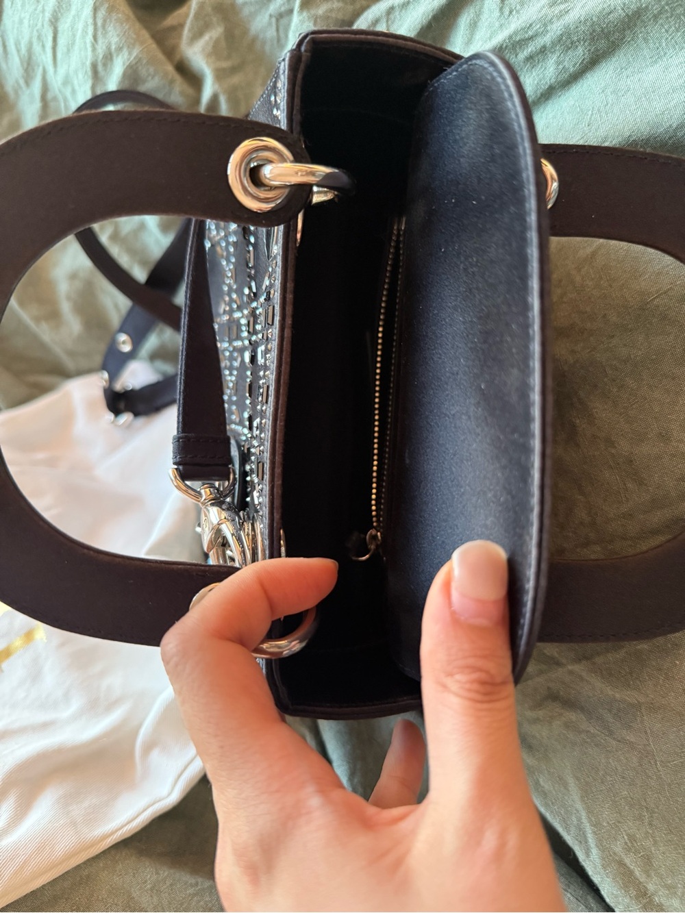 Dior Dark Navy Satin Crystal Lady Dior Mini - Picture 13 of 16